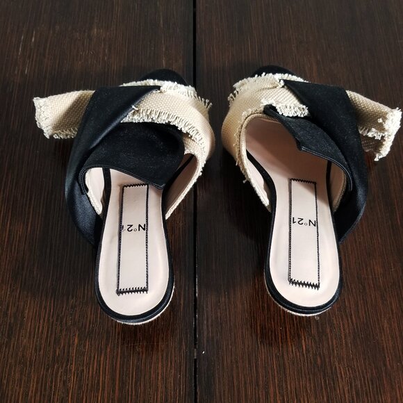 N21 Mule Womens 36.5 Kitten Heel Slide Leather Satin Fabric Slip On Raso Knot - Picture 3 of 15